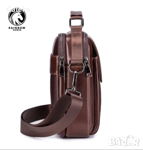 Мъжка класическа кросбоди чанта със стилна визия /Кафява естест. кожа!, снимка 12 - Чанти - 51552740