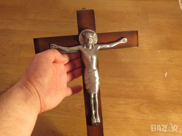 Кръст, Голям старинен православен настолен кръст, настолно разпятие, разпятие Исус Христос 41х 23, снимка 3 - Антикварни и старинни предмети - 35335185