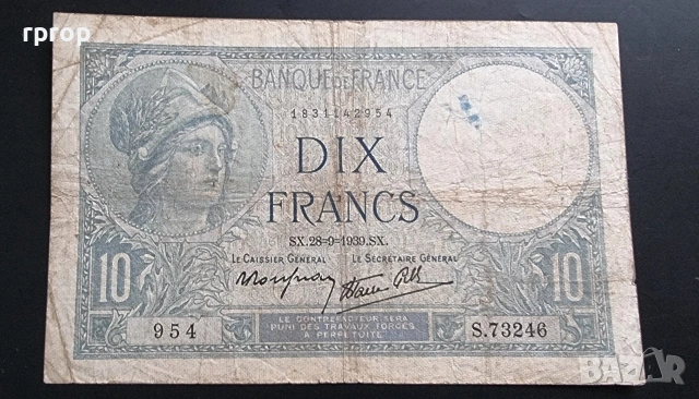 Франция .
10 франка .
1939 г.
