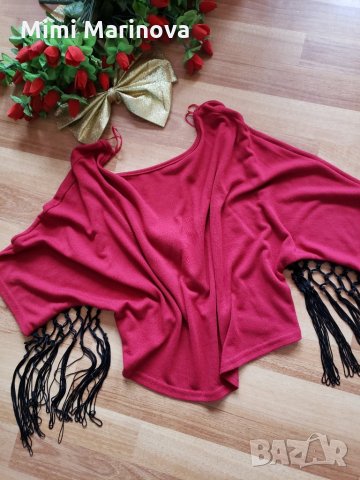 D&G Топ с ръкав прилеп и ресни, снимка 2 - Корсети, бюстиета, топове - 27950382