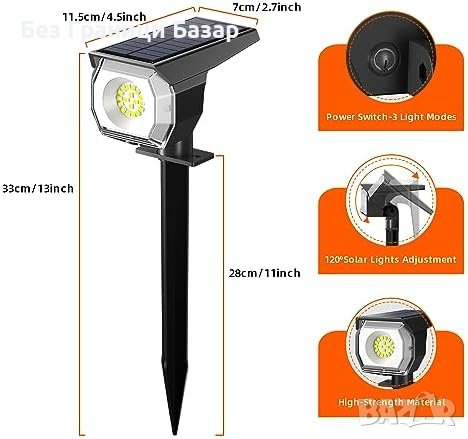 Нови 2 броя Слънчеви LED Светлини Лампи за Двор Ограда 18 Диода, IP67, снимка 2 - Други стоки за дома - 43522802