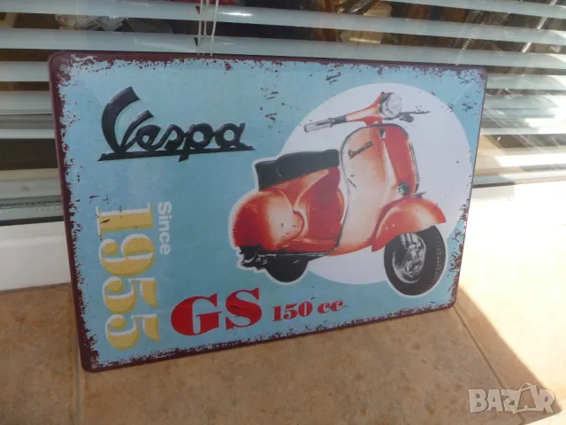 Метална табела мотор Vespa Веспа от 1955 година скутер мотопед класика, снимка 2 - Рекламни табели - 49126274