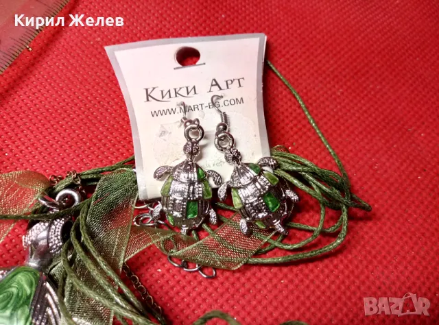 СРЕБРИСТ БИЖУТЕРИЕН ВИНТИДЖ АРТ КОМПЛЕК КОЛИЕ и ОБЕЦИ с КОСТЕНУРКИ 47365, снимка 5 - Бижутерийни комплекти - 47285625