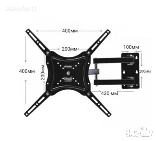 ​📺 Универсална Стойка за Стена за Телевизор (14-55 инча) – Накланяща се и въртяща се, снимка 4 - Телевизори - 53105289