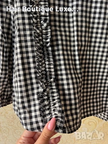 Gina Tricot Черно бяла блуза с буфан ръкав 🖤🤍, снимка 6 - Блузи с дълъг ръкав и пуловери - 44067157