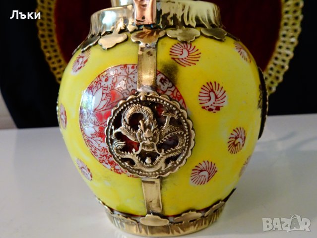 Тибетски чайник,кана от порцелан,мед и месинг. , снимка 7 - Антикварни и старинни предмети - 37512675