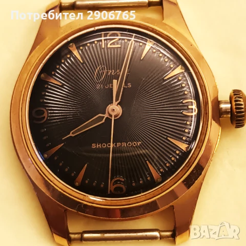 Стар позлатен Швейцарски часовник ONSA 21j работещ, снимка 3 - Антикварни и старинни предмети - 51158386