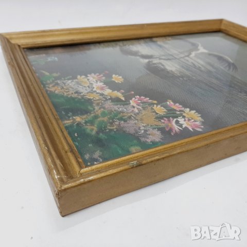 Стара бродирана картина, гоблен - щъркел, цветя(14.3), снимка 4 - Гоблени - 43806238