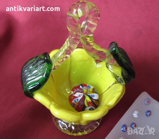 Стари Морано Кристално Стъкло Лот 3 броя Кошничка и Чинийка, снимка 3 - Антикварни и старинни предмети - 26796796