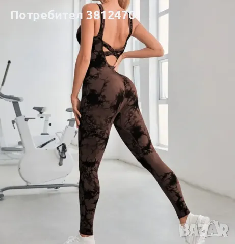 Дамски спортен комбинезон с техника на вързанието, еластичен едноцветен йога боди, спортно облекло , снимка 4 - Спортни екипи - 47924488