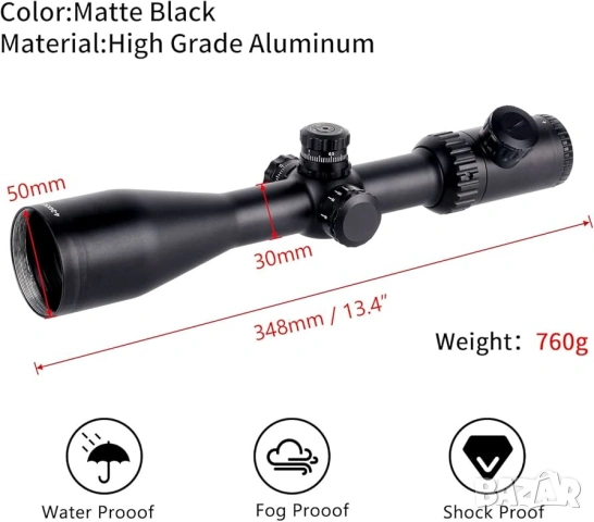 Оптика FOCUHUNTER 4-24x50 SF, оптически прицел с подсветка и монтажи, снимка 3 - Оборудване и аксесоари за оръжия - 53382406