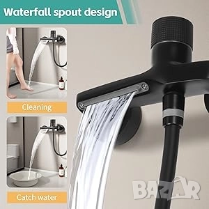 К-кт смесител за вана с душ с ефект "Водопад", Черен Мат, снимка 8 - ВИК - 52569267