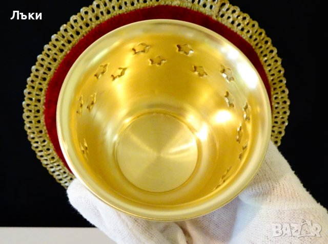 Месингова чаша за уиски,вино,200 мл.,релефни звезди. , снимка 2 - Антикварни и старинни предмети - 36673939