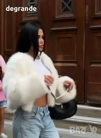 Дамско Палто Бяло и Кафяво, снимка 4 - Палта, манта - 51646176