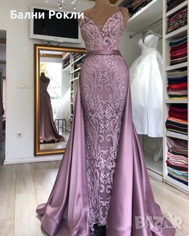 Стилна бална рокля с 3 Д апликация в лилаво 