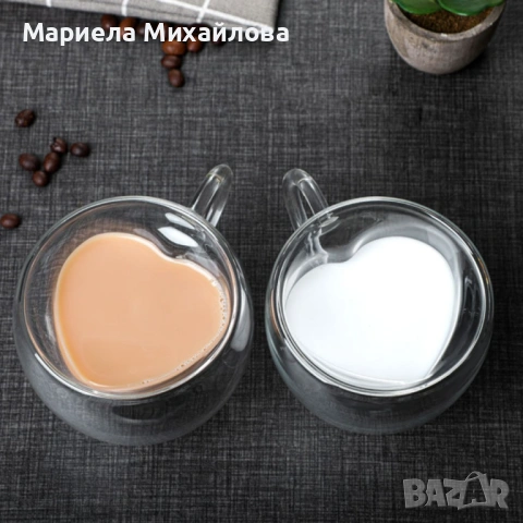 Двустенна стъклена термо чаша във формата на сърце!, снимка 4 - Чаши - 53190700