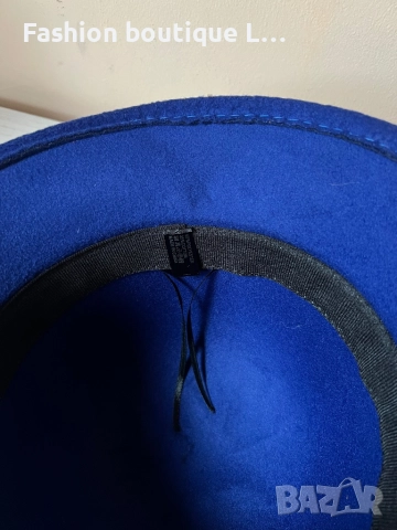 Дамска синя кръгла шапка с вътрешен шнур за стесняване на обиколката за да се регулира 💙, снимка 3 - Шапки - 52859774