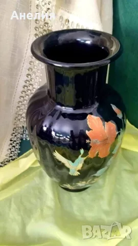 Ваза кобалт с хибискус и колибри, снимка 3 - Декорация за дома - 49736262