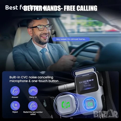 LENCENT Bluetooth 5.0 адаптер за кола с микрофон, снимка 4 - Друга електроника - 50753527