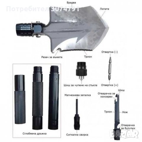 Мултифункционална Стоманена Лопата Лопатка Сгъваема 14 в 1, с Калъф, снимка 2 - Аксесоари и консумативи - 32953016