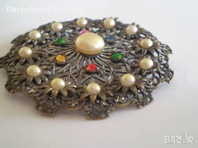 красива ретро брошка със перли и стъкло, снимка 6 - Антикварни и старинни предмети - 34837814