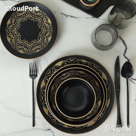 ПЪЛЕН СЕРВИЗ ЗА МАСА, KERAMIKA, 24 ЧАСТИ, КЕРАМИКА, ЖЪЛТО/ЧЕРНО, снимка 13 - Сервизи - 43582825