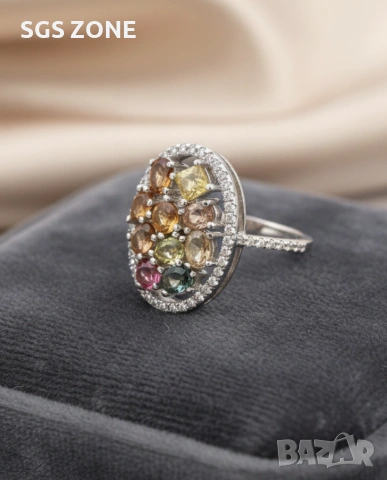 СРЕБЪРЕН ПРЪСТЕН С МНОГОЦВЕТЕН ТУРМАЛИН, снимка 9 - Пръстени - 52392939