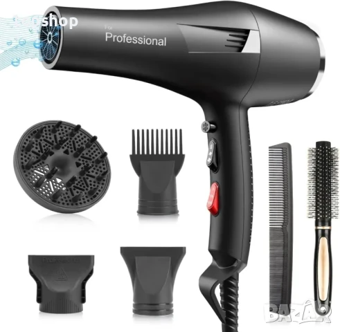 ЧИСТО НОВ Faszin професионален йонен сешоар - 2400W с технология Triple-L Plus, 4 аксесоара - черен