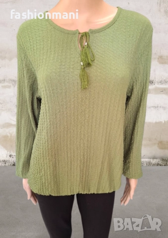 Елегантна блуза с ластик в зелено - код 1223