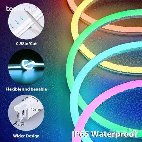 Нова LED лента Lamomo RGB 5 м, неонова LED лента с управление чрез приложение, 12 V водоустойчива..., снимка 4 - Лампи за стена - 50503784