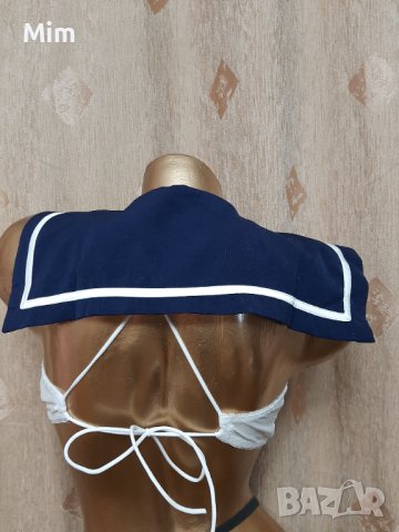    Бяло Моряшко бюстие със синя яка , снимка 3 - Корсети, бюстиета, топове - 40077849