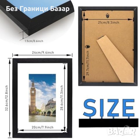 Нов комплект 3 Броя Черна A4 Рамка за Снимки 21x29.7cm, Стилен Дизайн, снимка 5 - Други - 43569164