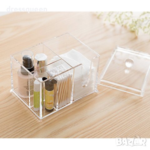 ( С 4 ОТДЕЛЕНИЯ ) Прозрачна кутия с 4 отделения за козметични тампони, клечки и продукти, снимка 2 - Други стоки за дома - 44128202