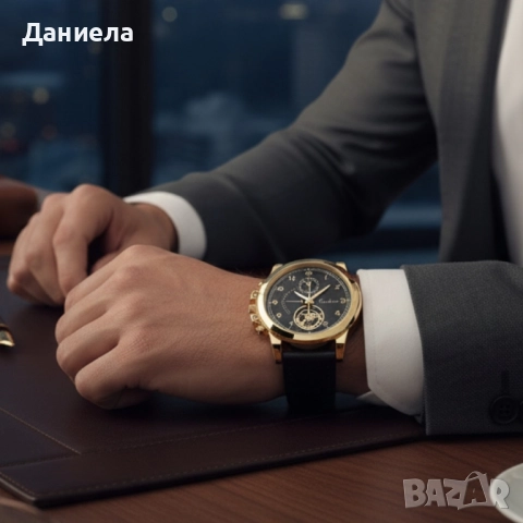 Елегантен мъжки комплект – часовник с черна каишка и гривна с метален щит, снимка 5 - Мъжки - 51932878