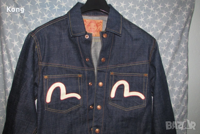 винтидж Evisu jeans jacket USA Ново яке от естествена кожа Италия дънково САЩ Vera pelle Italy