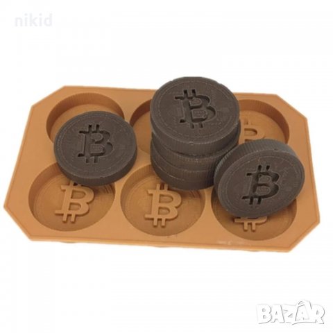 Bitcoin Биткойн монети дълбок силиконов молд форма декорация торта фондан шоколад гипс и др, снимка 1 - Форми - 24727905
