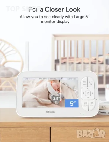 Babycozy Video Бебефон с камера и аудио 5" 720P дисплей 5000mAh, снимка 12 - Бебефони - 48938457