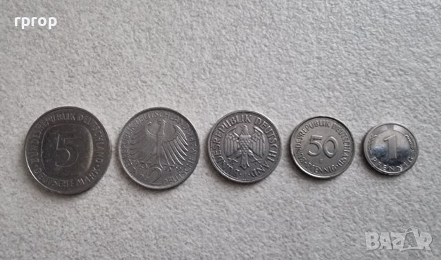 Германия. 1 , 2 , 5 дойче марки и 1 и  50 пфенига. 5 бр., снимка 1