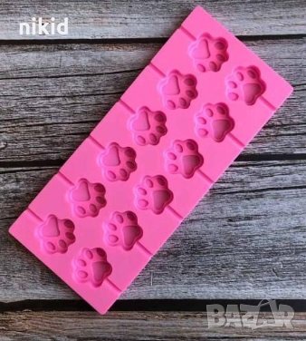 12 малки лапички силиконов молд форма за направа на близалки на клечка декор фондан шоколад