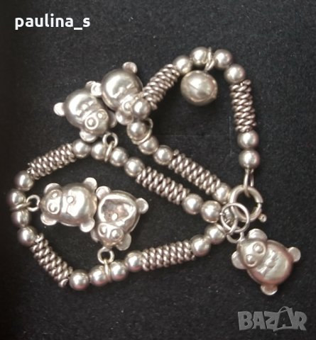 Два броя / Винтидж, рядка находка! / Сребърна гривна с мечета и филигран / СБХ , снимка 5 - Гривни - 29069424