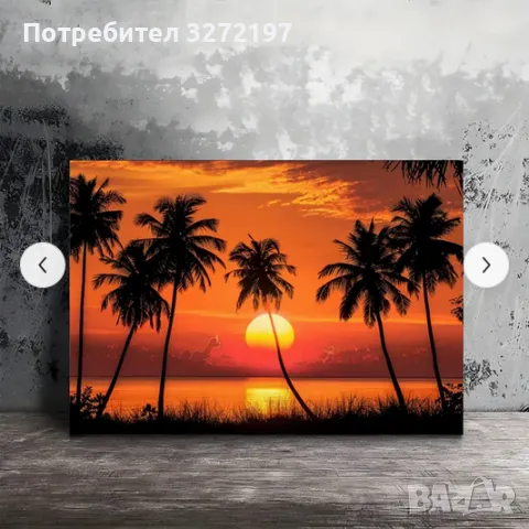 Картина на платно с дървена рамка-Залез слънце,океан,палми, снимка 5 - Картини - 48968263
