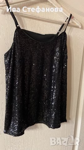 Черен нов еластичен парти коктелен коктейлен официален топ пайети . Размер S, снимка 4 - Корсети, бюстиета, топове - 43350169