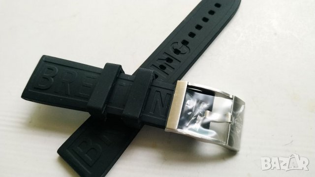 Черна силиконова каишка BREITLING  24 мм, снимка 3 - Каишки за часовници - 36307657