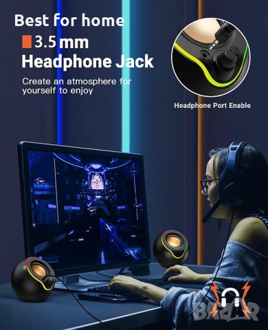 LENRUE PC RGB геймърски високоговорители с Bluetooth 5.0, 3,5 mm жак,10 W стерео звук, снимка 4 - Тонколони - 43426576