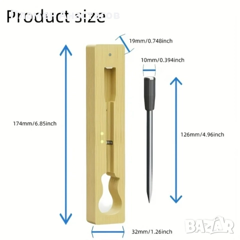 Smart Bluetooth Bamboo безжичен дигитален термометър за месо – за грил, фурна и барбекю, снимка 5 - Други - 52423266
