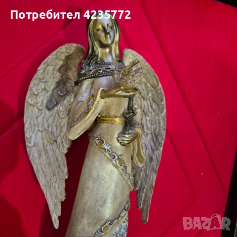 Статуетка на ангел изработена от бронз и слонова кост с детайлни крила ., снимка 3 - Статуетки - 52838689
