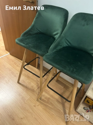 Бар СТОЛОВЕ 2БР тъмнозелени/кадифе, снимка 2 - Столове - 51718612