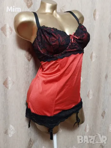 85 С Червена, еластична, сатенена нощница с жартиери за чорапи , снимка 6 - Корсети, бюстиета, топове - 49938063