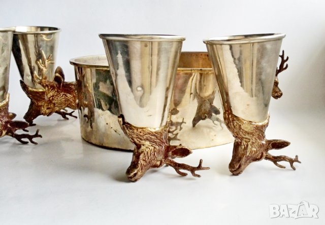 Античен сет чаши с еленска глава и купа от Бронз-Месинг за Хижари или Ловци, снимка 8 - Антикварни и старинни предмети - 38345626