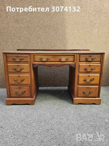 Бюро с кожа и обков от месинг, снимка 3 - Бюра - 49029928